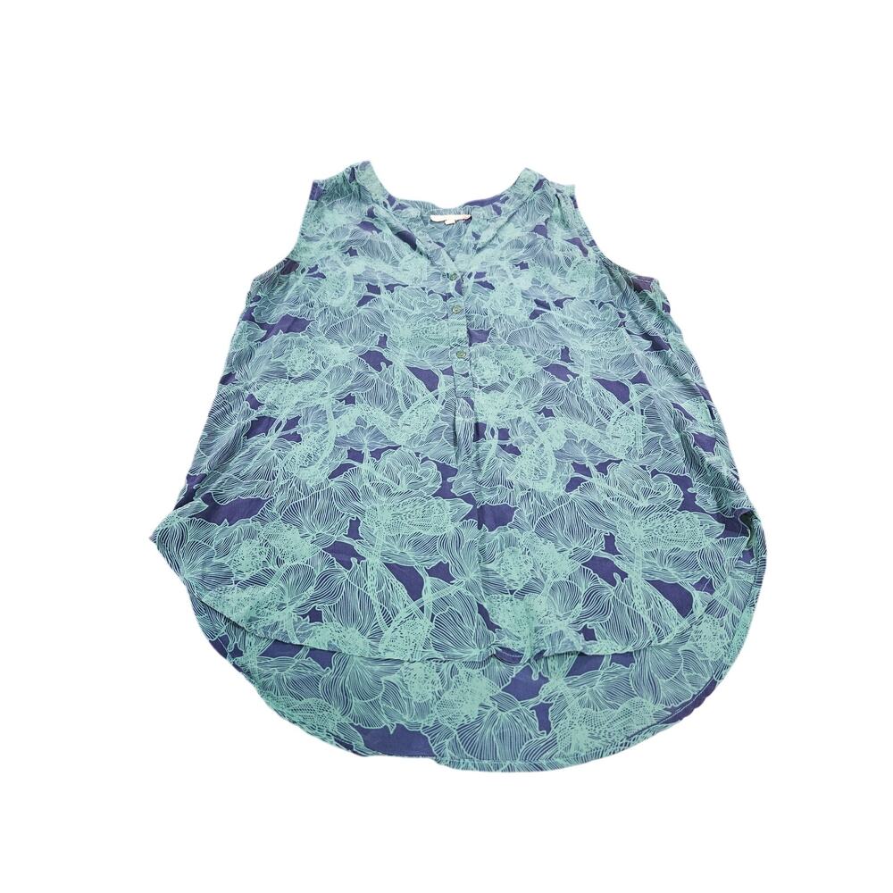 41 Hawthorn 100% Silk Floral Sleeveless Blouse Tank Top Blue Green Women's M
